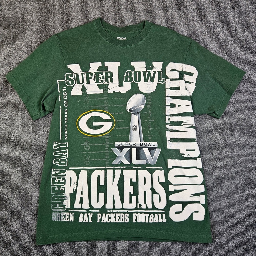 Reebok Super Bowl XLV Champions T-Shirt Mens XL Green‎ Bay Packers Graphic NFL